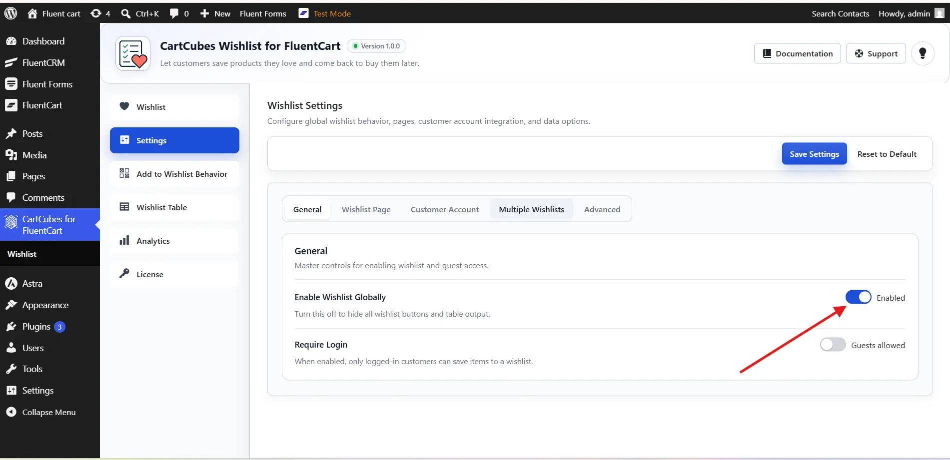 Enable the wishlist globally