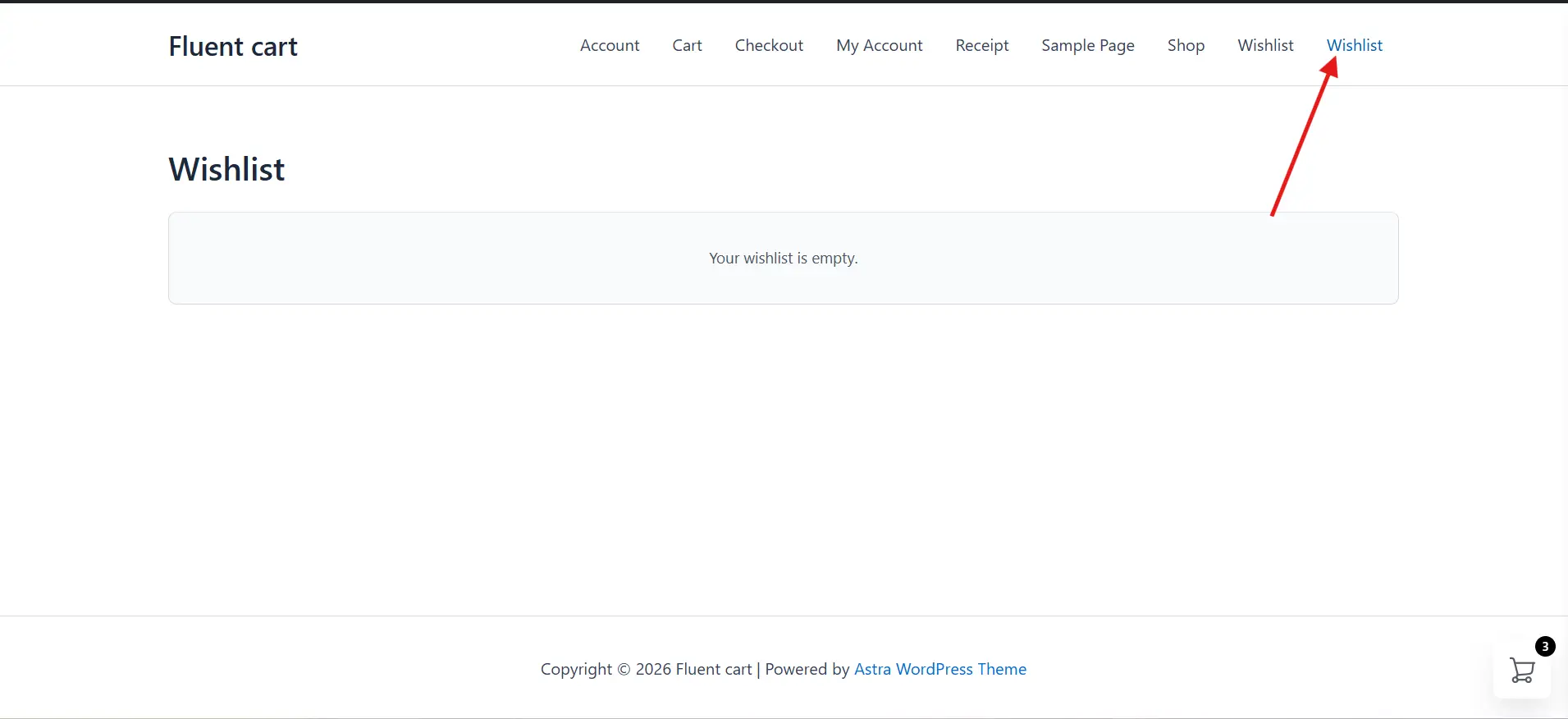 Wishlist page on the storefront