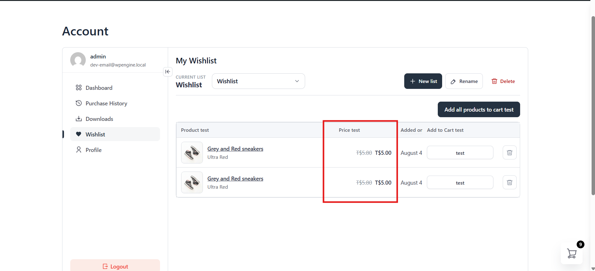 Right aligned price column