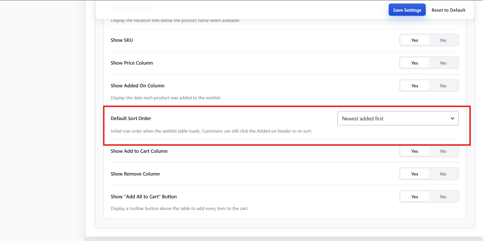 Default sort order