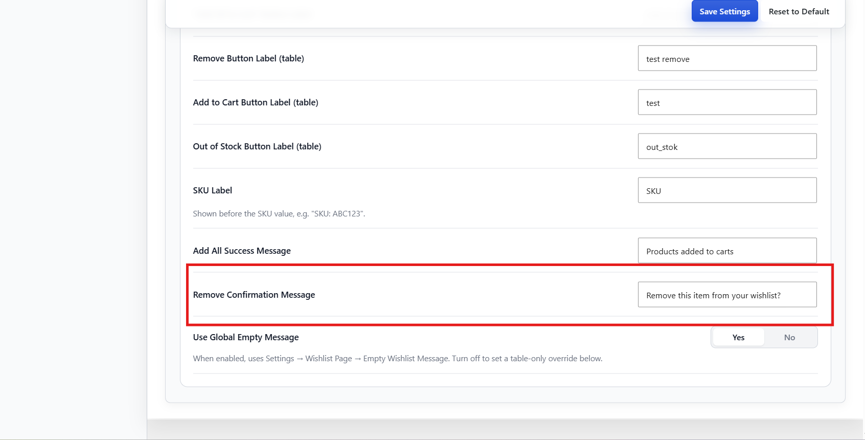 Remove confirmation message
