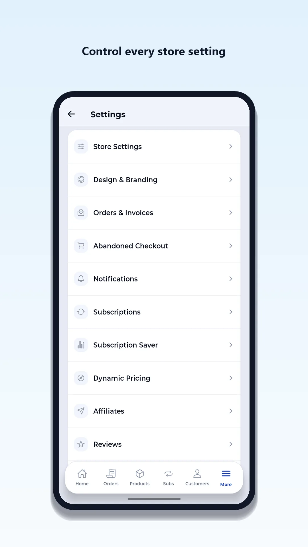 Control every store setting